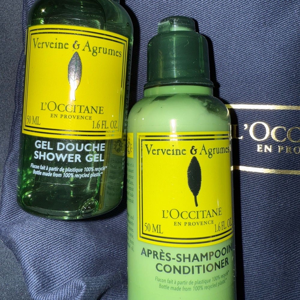 NEW! 4 L'Occitane Verveine & Agrumes Bath Travel Kit - 4 Pc Set w/ Bag
